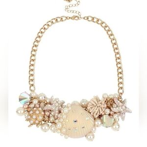 🤍🔹️BETSEY JOHNSON 🔹️Cruise Control Clam Starfish Sea Turtle Pearl Necklace
